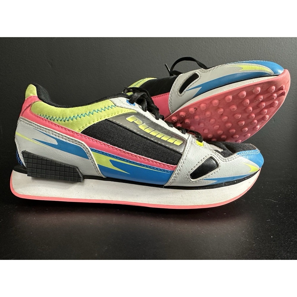 PUMA Mile Rider Women's Fluorescent Green Pink White Running Shoes Size 8